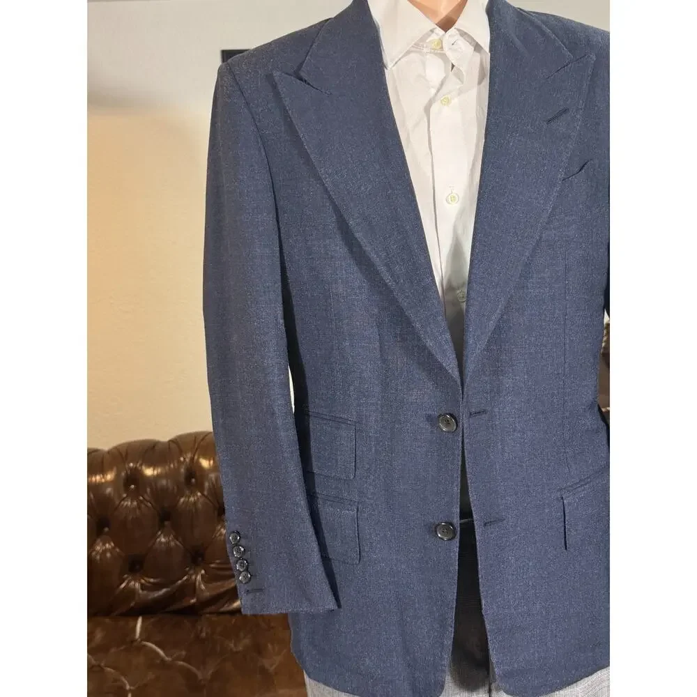 Tom Ford Blue Hopsack Wool Silk Peak Lapel Suit 48R 38R 32x28 Trousers Windsor